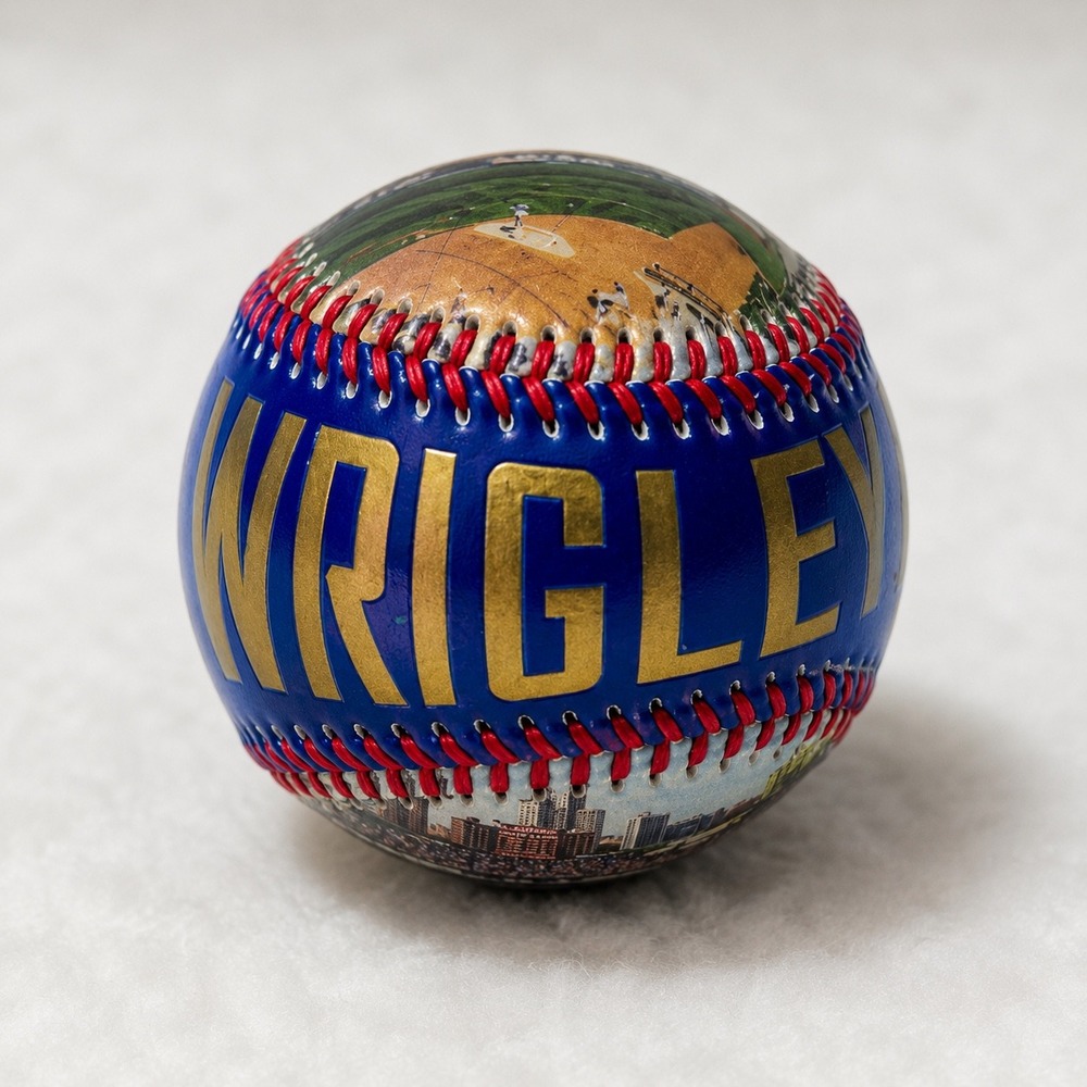 Wrigley Field Chicago Cubs Souvenir Baseball Panoramic Stadium Art Blue Gold